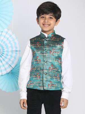  boys' multicolor-base-green nehru jacket 1