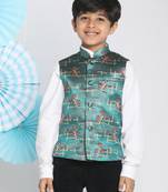  boys' multicolor-base-green nehru jacket