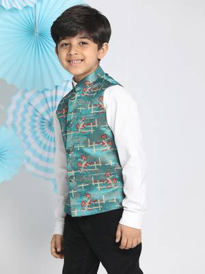  boys' multicolor-base-green nehru jacket 2
