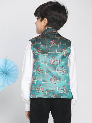  boys' multicolor-base-green nehru jacket 3