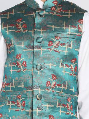  boys' multicolor-base-green nehru jacket 4