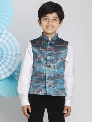  boys' multicolor-base-turquoise nehru jacket 1