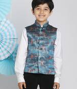  boys' multicolor-base-turquoise nehru jacket