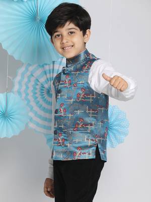  boys' multicolor-base-turquoise nehru jacket 2