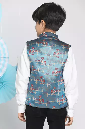  boys' multicolor-base-turquoise nehru jacket