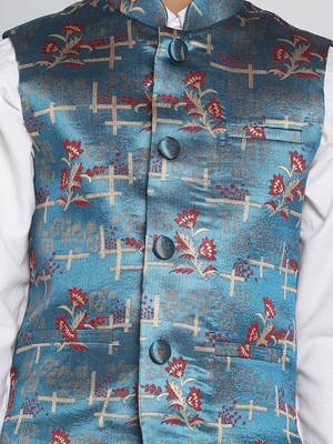 boys' multicolor-base-turquoise nehru jacket 4