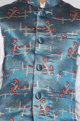  boys' multicolor-base-turquoise nehru jacket