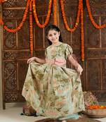  girls' multi color green base ethnic dress