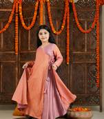  girls' onion pink and gold angrakha kurta and pant set