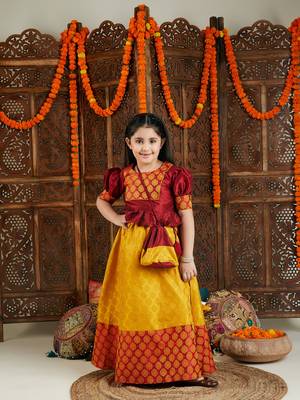  girls' mustard and maroon lehenga set 1