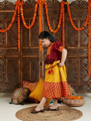  girls' mustard and maroon lehenga set 2