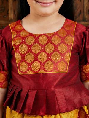  girls' mustard and maroon lehenga set 4