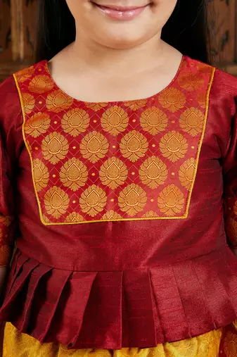  girls' mustard and maroon lehenga set