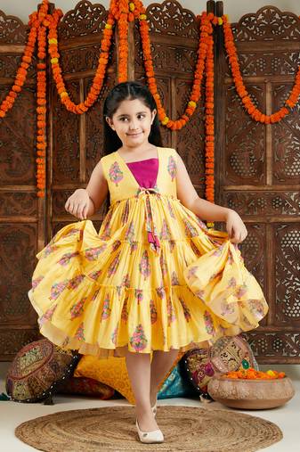  girls' yellow and pink ethnic dress