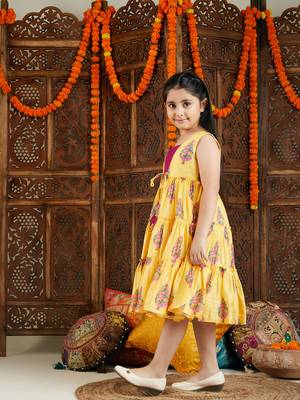  girls' yellow and pink ethnic dress 2