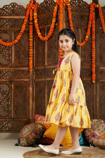  girls' yellow and pink ethnic dress