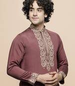 Maahi fabs cotton blend thread yoke design regular straight festive occasion ethnic red kurta for men