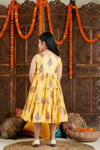  girls' yellow and pink ethnic dress