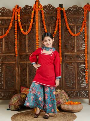  girls' red and blue palazzo set 1