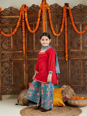 girls' red and blue palazzo set 2