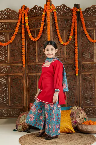  girls' red and blue palazzo set