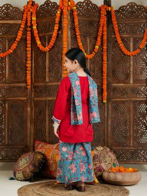  girls' red and blue palazzo set 3