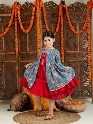  girls' red and blue anarkali 1