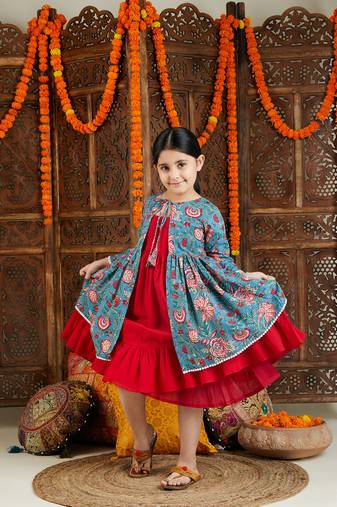  girls' red and blue anarkali
