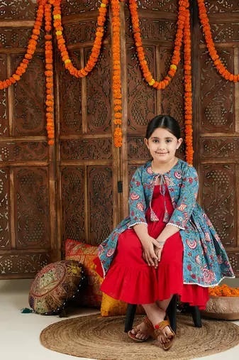  girls' red and blue anarkali