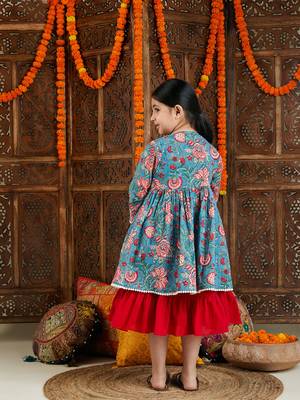  girls' red and blue anarkali 3