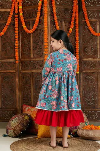  girls' red and blue anarkali