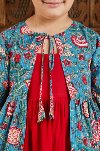  girls' red and blue anarkali
