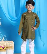  boys' green and white kurta pyjama set