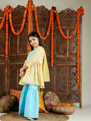  girls' yellow and aqua kurta pant set 2