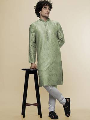 Maahi fabs cotton blend foil abstract print design regular fit for festive occasion pista kurta 4