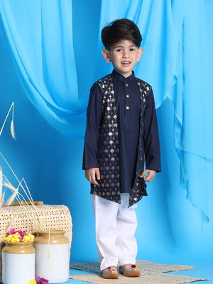 boys' navy blue and white kurta pyjama set 1