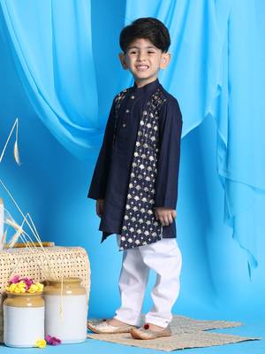  boys' navy blue and white kurta pyjama set 2
