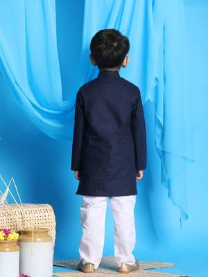  boys' navy blue and white kurta pyjama set 3