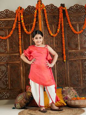 girls' rose pink dhoti set 1