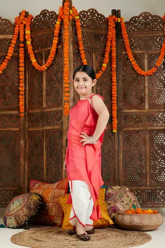 girls' rose pink dhoti set