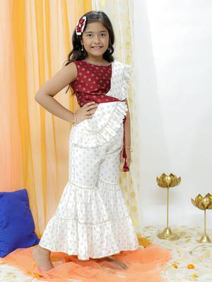  girls' maroon and cream palazzo set 2
