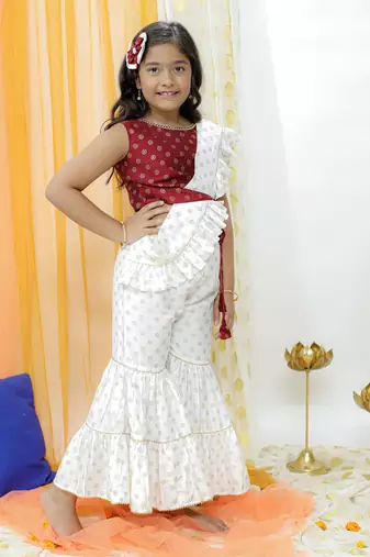  girls' maroon and cream palazzo set