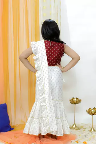  girls' maroon and cream palazzo set