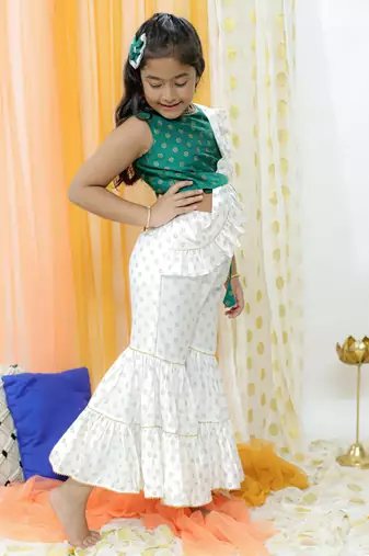  girls' green and cream palazzo set