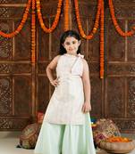  girls' multi color and mint green kurta and palazzo set