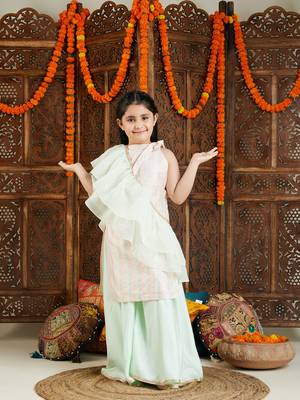  girls' multi color and mint green kurta, palazzo and dupatta set 1