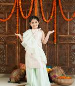  girls' multi color and mint green kurta, palazzo and dupatta set