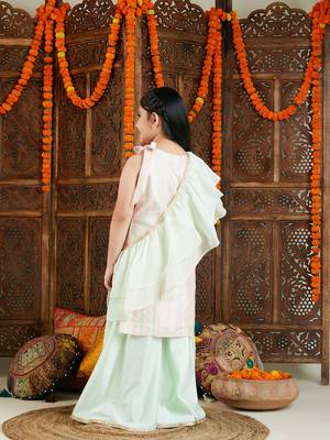  girls' multi color and mint green kurta, palazzo and dupatta set 3