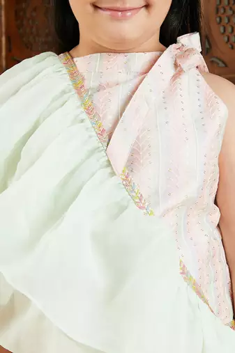  girls' multi color and mint green kurta, palazzo and dupatta set