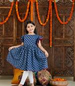  girls' indigo blue and white kurta and leggings set